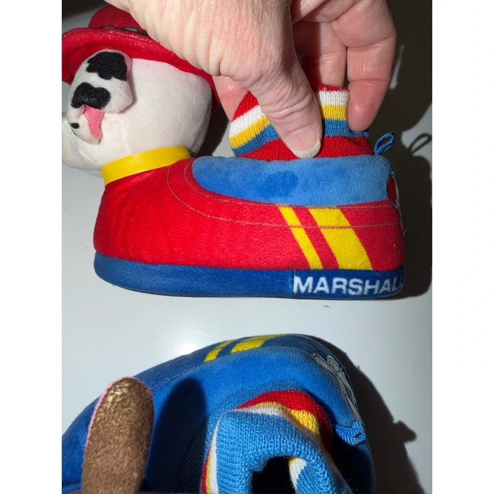 Paw Patrol Marshall Chase Toddler Plush Slippers Size 5-6 Blue Red